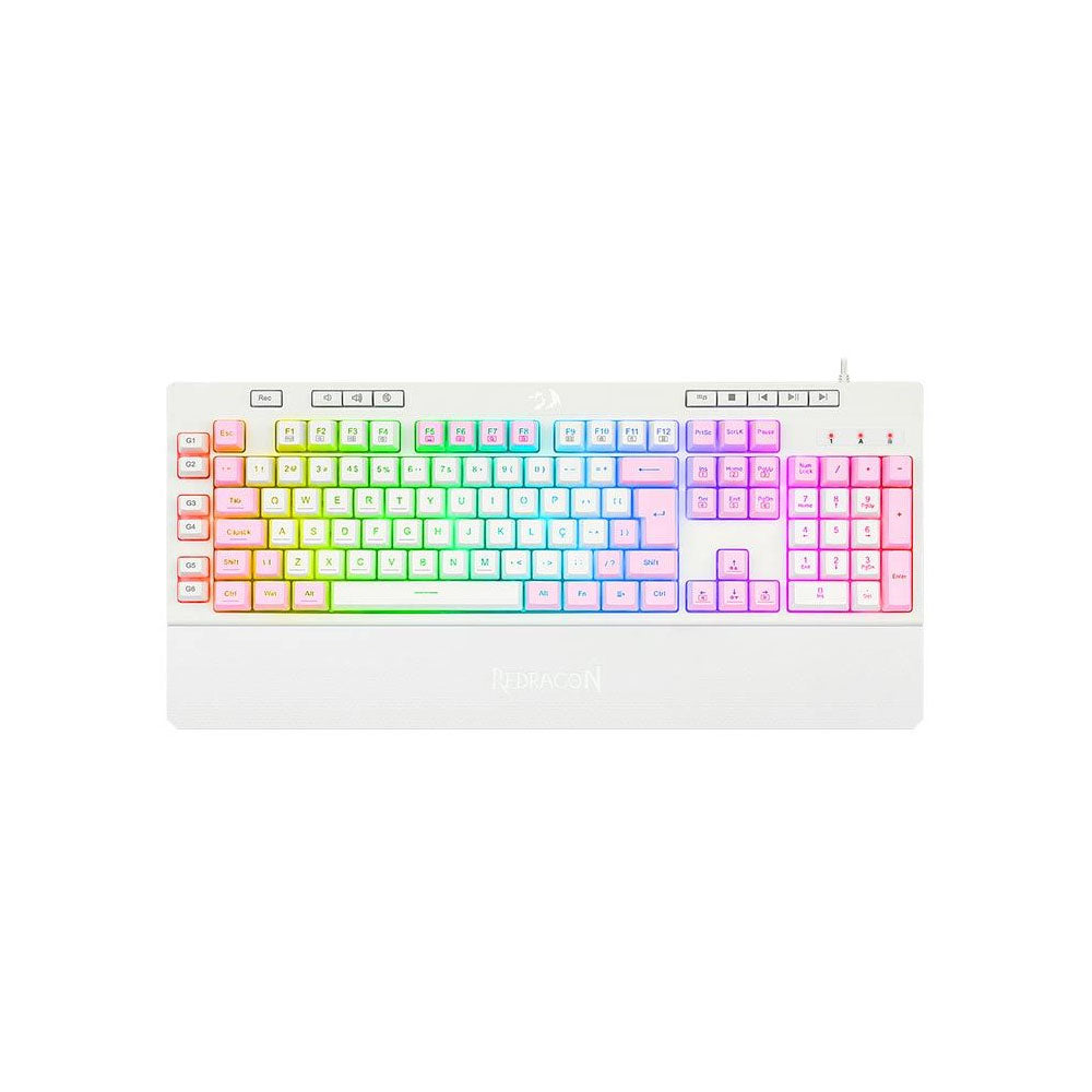 Teclado Gamer Membrana Redragon Shiva RGB Branco - K512WP-RGB - Rosa/Branco