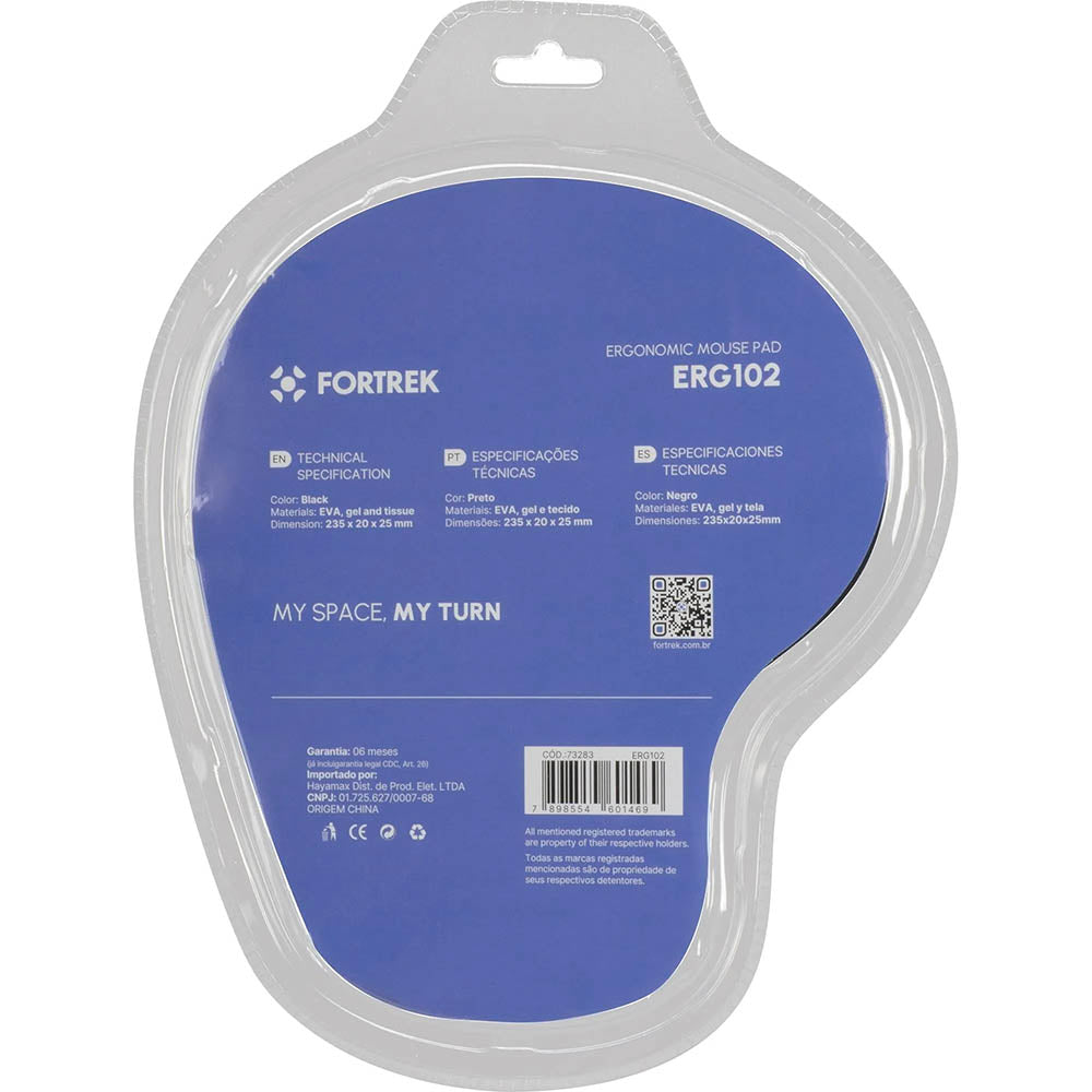 Mousepad Com Apoio De Pulso Ergonômico Em Gel Cor Preto Fortrek - ERG-102