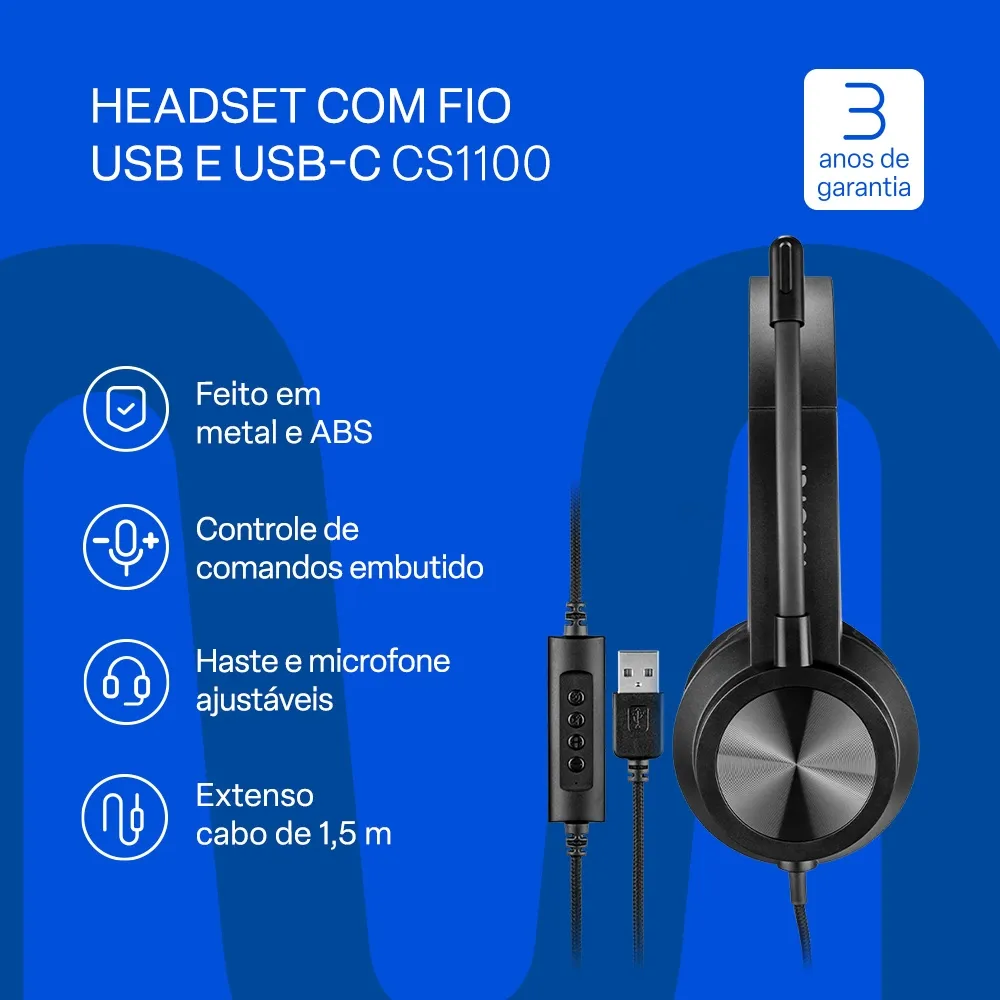 Headset Usb / Usb-C Multi HF1100 Preto - PH501