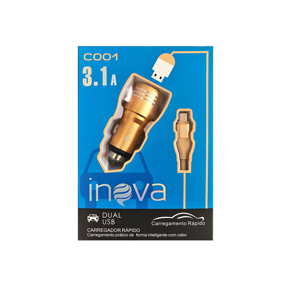 Carregador Rapido Veicular 2 Usb Inova Metalico 3.4A