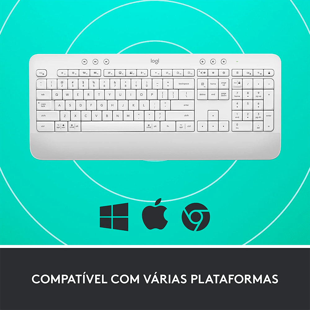 Teclado Sem Fio Logitech Signature K650 Branco C/ Apoio para as Maos - 920-010965