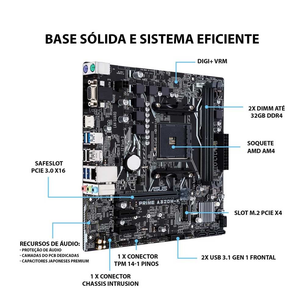 Placa Mae AMD Asus Prime A320M-K/BR DDR4 mATX Socket AM4 Hdmi