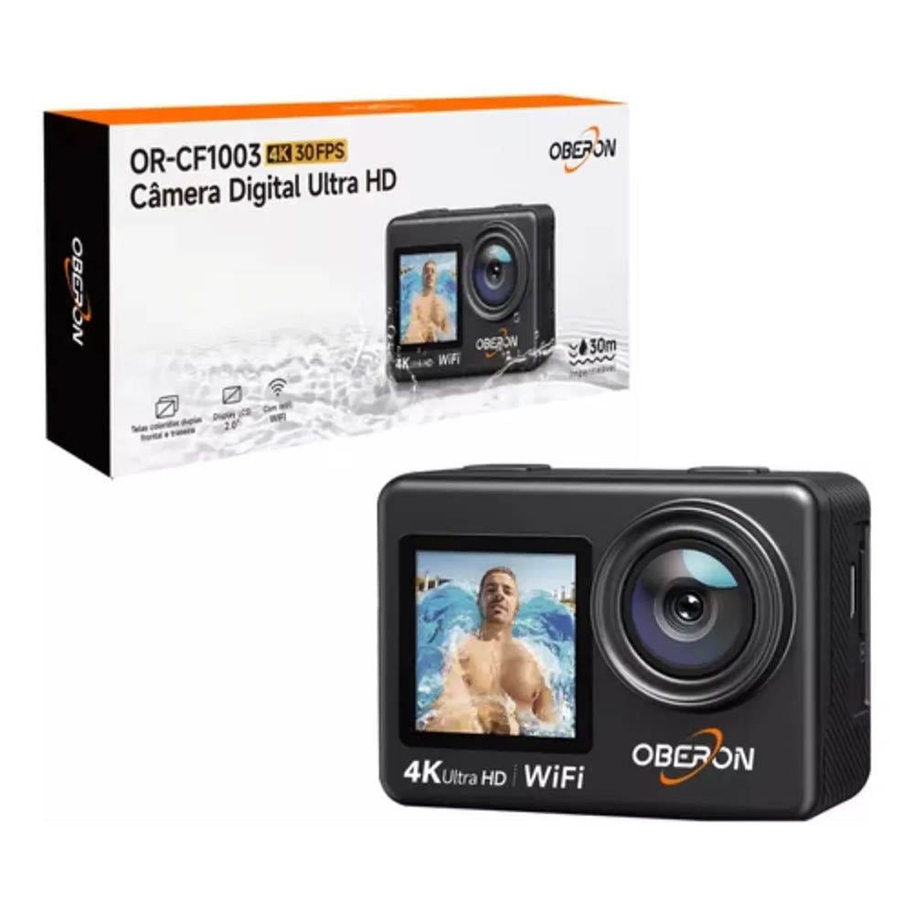 Camera de Ação Digital Ultra HD 4k 30Fps Angulo 170 Visor 2.0 Oberon - OR-CF1003