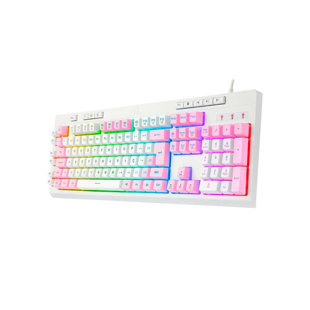 Teclado Gamer Membrana Redragon Shiva RGB Branco - K512WP-RGB - Rosa/Branco