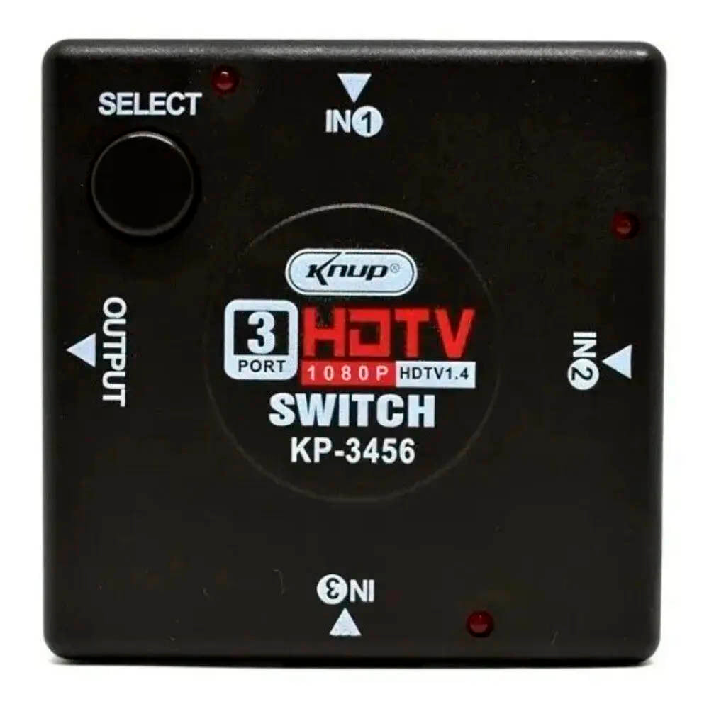 Switch Hdmi 3 Portas Knup 1080p - KP-3456 - Conecta Até 3 Aparelhos Em 1 Monitor