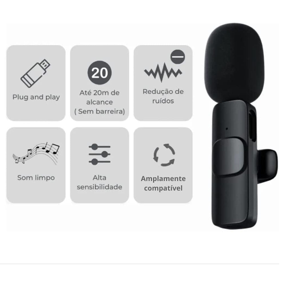 Microfone Sem Fio Wireless Lapela Tipo C - F2