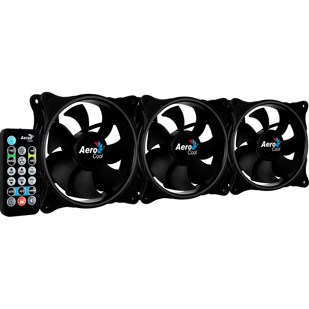 Kit 3 Coolers Fan para Gabinete Eclipse 12 Pro ARGB C/ Controladora e Controle Remoto Aerocool