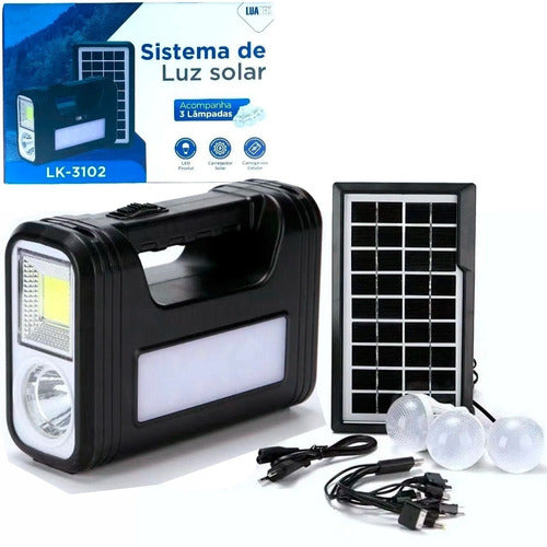 Kit de Iluminação Solar C/ Placa / Lanterna / Carregador USB e Lampadas Led Luatek - LK-3102