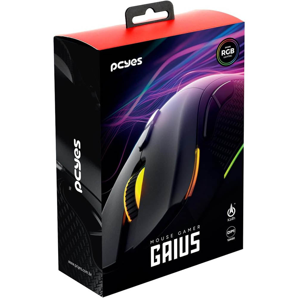 Mouse Gamer PCYes Gaius 6 Botoes 12400dpi RGB Preto - PMGGBV