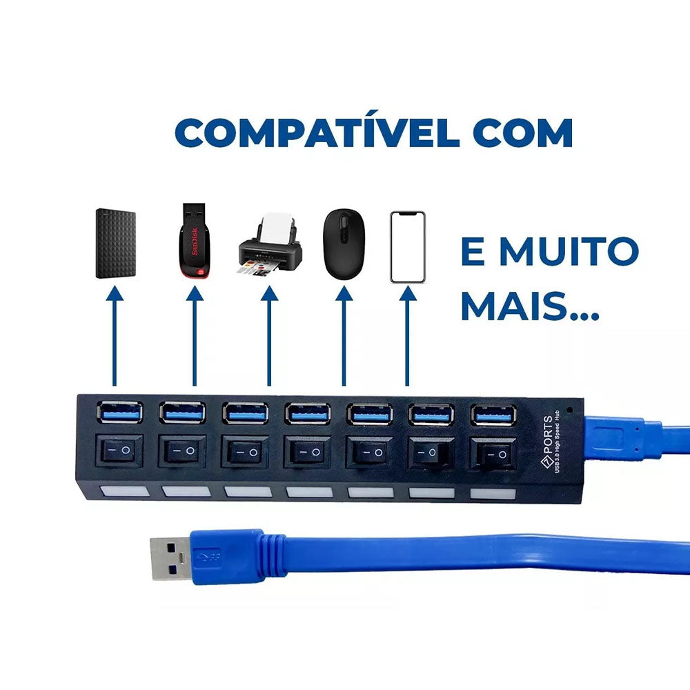 Hub Usb 7 Portas 3.0 Hi-Speed