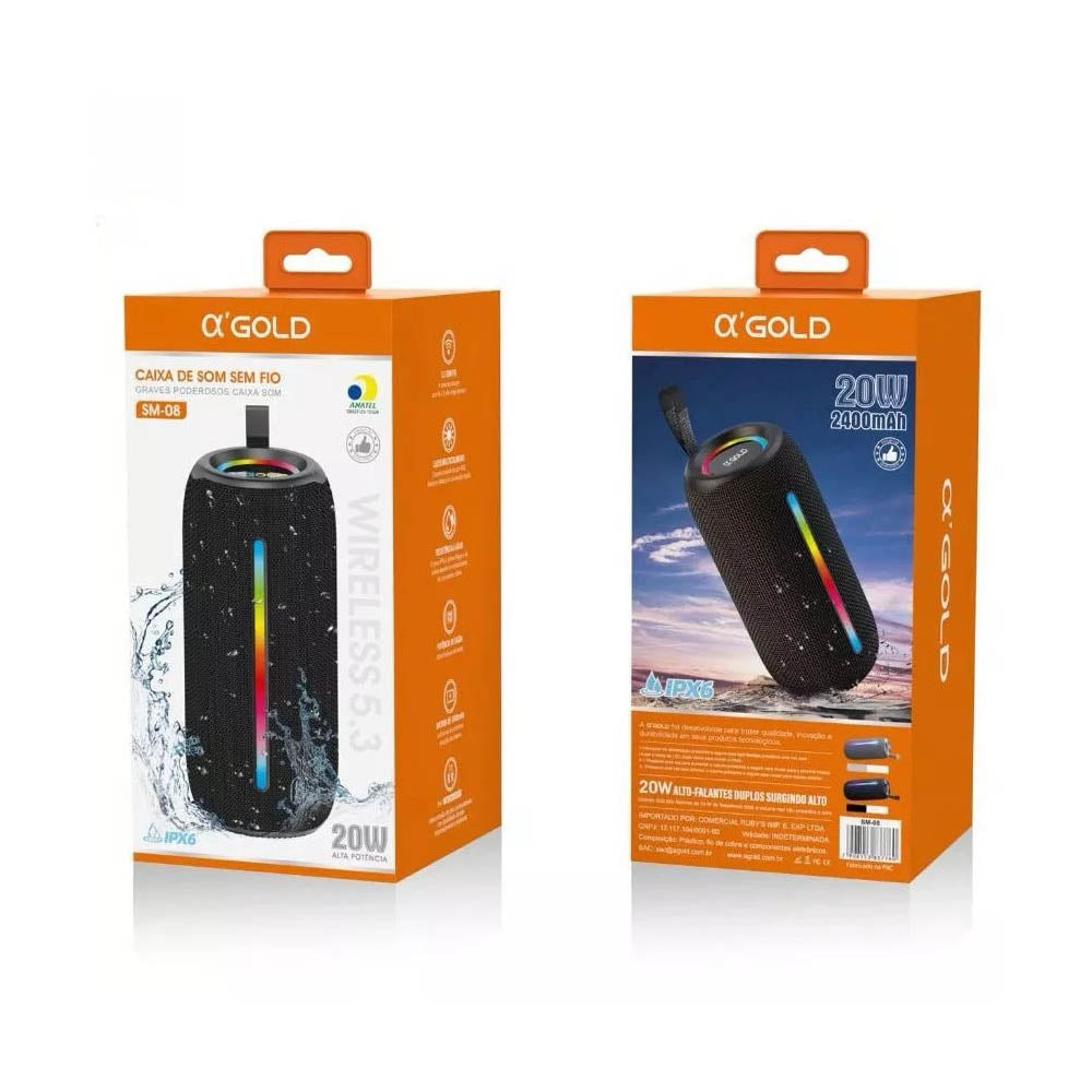 Caixa de Som Portátil Bluetooth aGold 20W IPX6 - SM-08