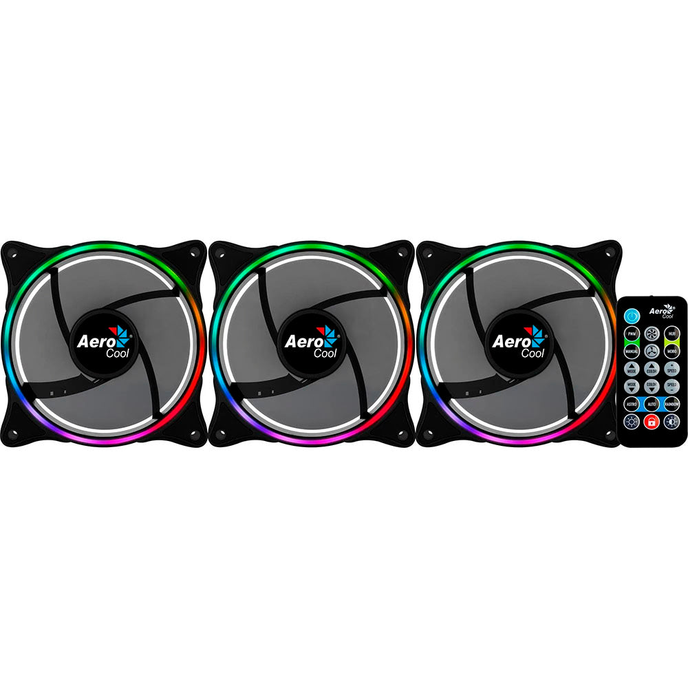 Kit 3 Coolers Fan para Gabinete Eclipse 12 Pro ARGB C/ Controladora e Controle Remoto Aerocool