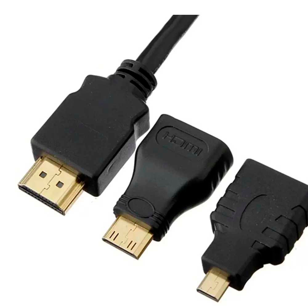Adaptador Cabo Hdmi Para Mini Hdmi Micro Hdmi 1.5mt 3 Em 1 Full Hd
