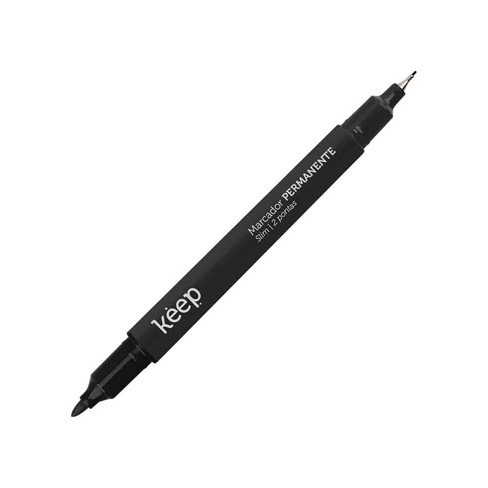 Caneta Marcador Permanente Keep Duas Pontas Fina/Ultrafina 1mm/0.4mm Preto - MR020