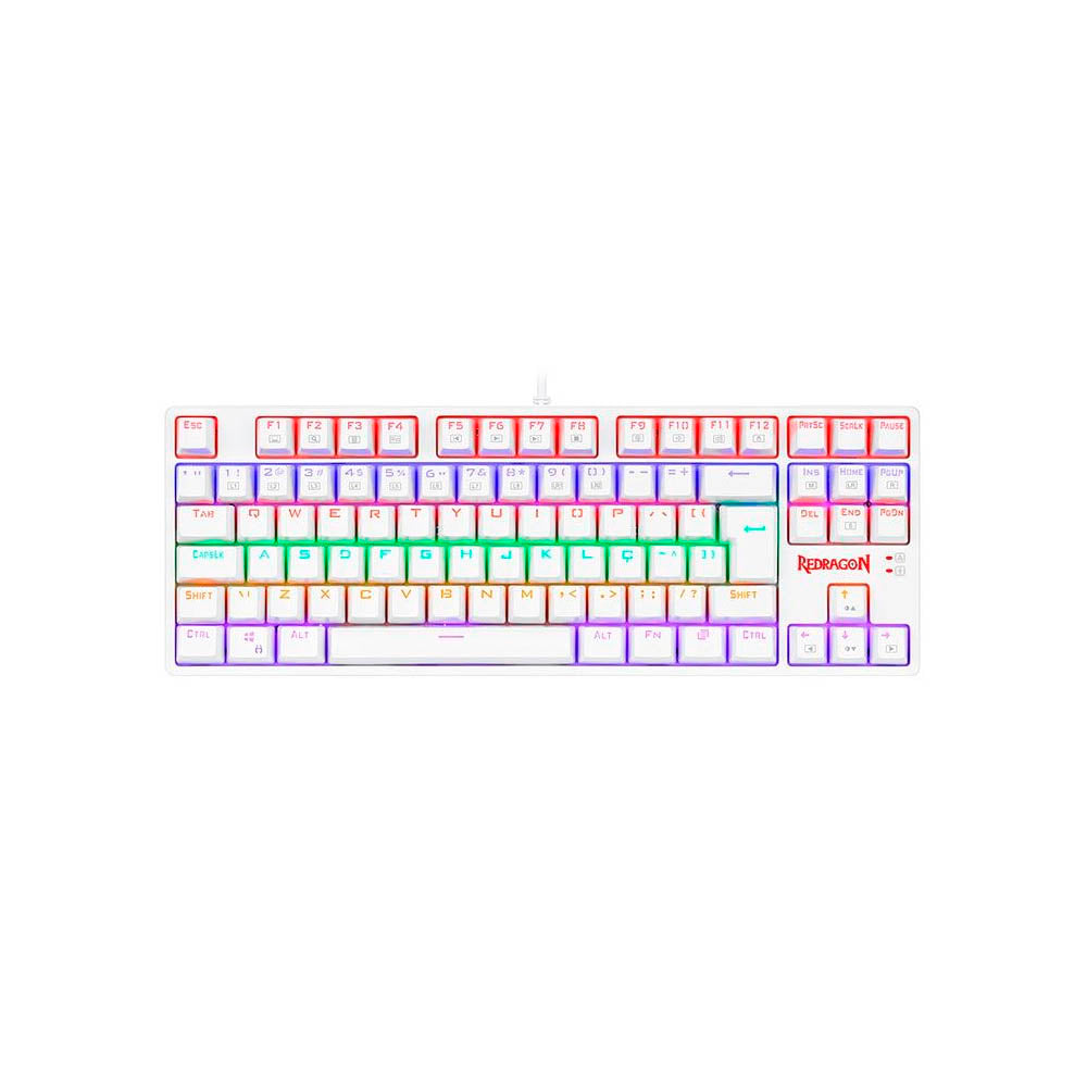 Teclado Gamer Mecânico Redragon Daksa Lunar Branco Rainbow Switch Blue - K576W-R (PT-BLUE) Truedata