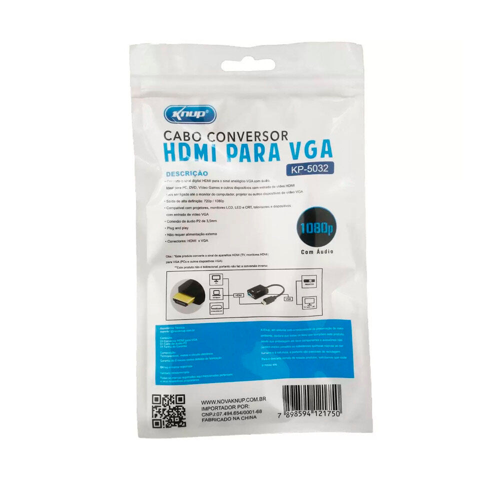 Adaptador Conversor Hdmi Macho Para Vga Fêmea Knup - KP-3468