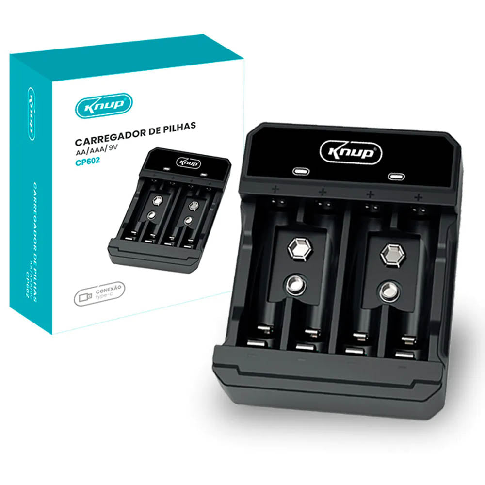 Carregador De Pilhas Knup AA / AAA / 9V - CP602