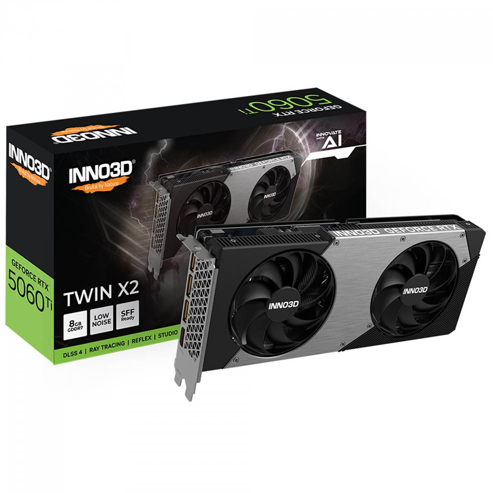 Placa De Video 8gb RTX 5060Ti Gddr7 Inno3d Nvidia Geforce Twin X2 128bits 3x Displayport 1x Hdmi - N506T2-08D7-193075N