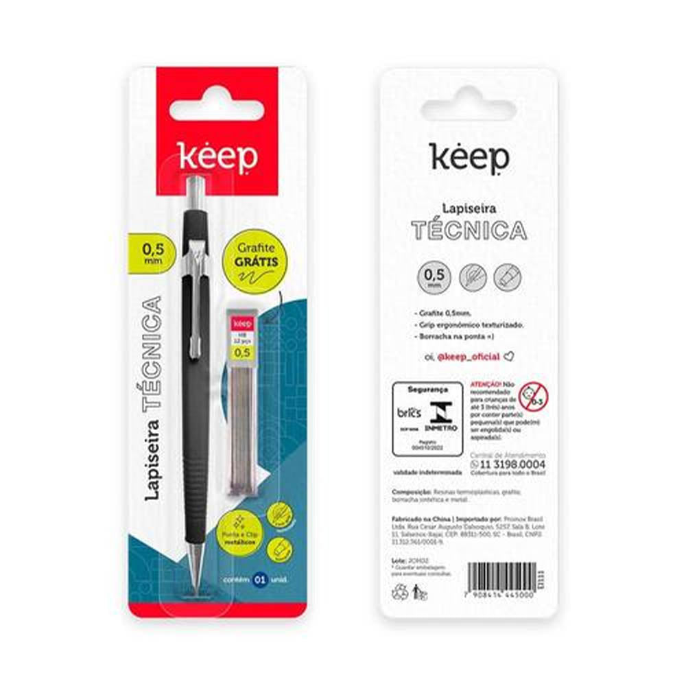 Lapiseira Técnica Keep 0,5mm Preta + Tubo de Grafite Blister - EI111