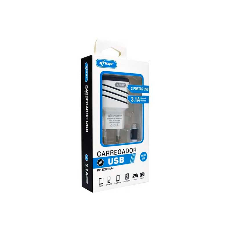 Carregador Micro Usb Tomada + 2 Entradas Knup 3.1a - KP-IC004A+