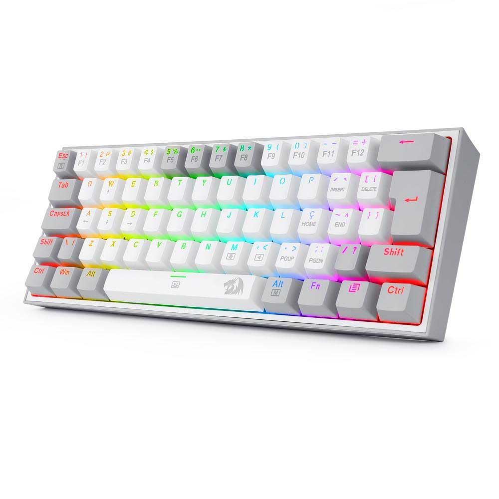Teclado Gamer Mecanico Redragon Fizz RGB Branco Cinza Switch Azul - K617-RGB-W Truedata