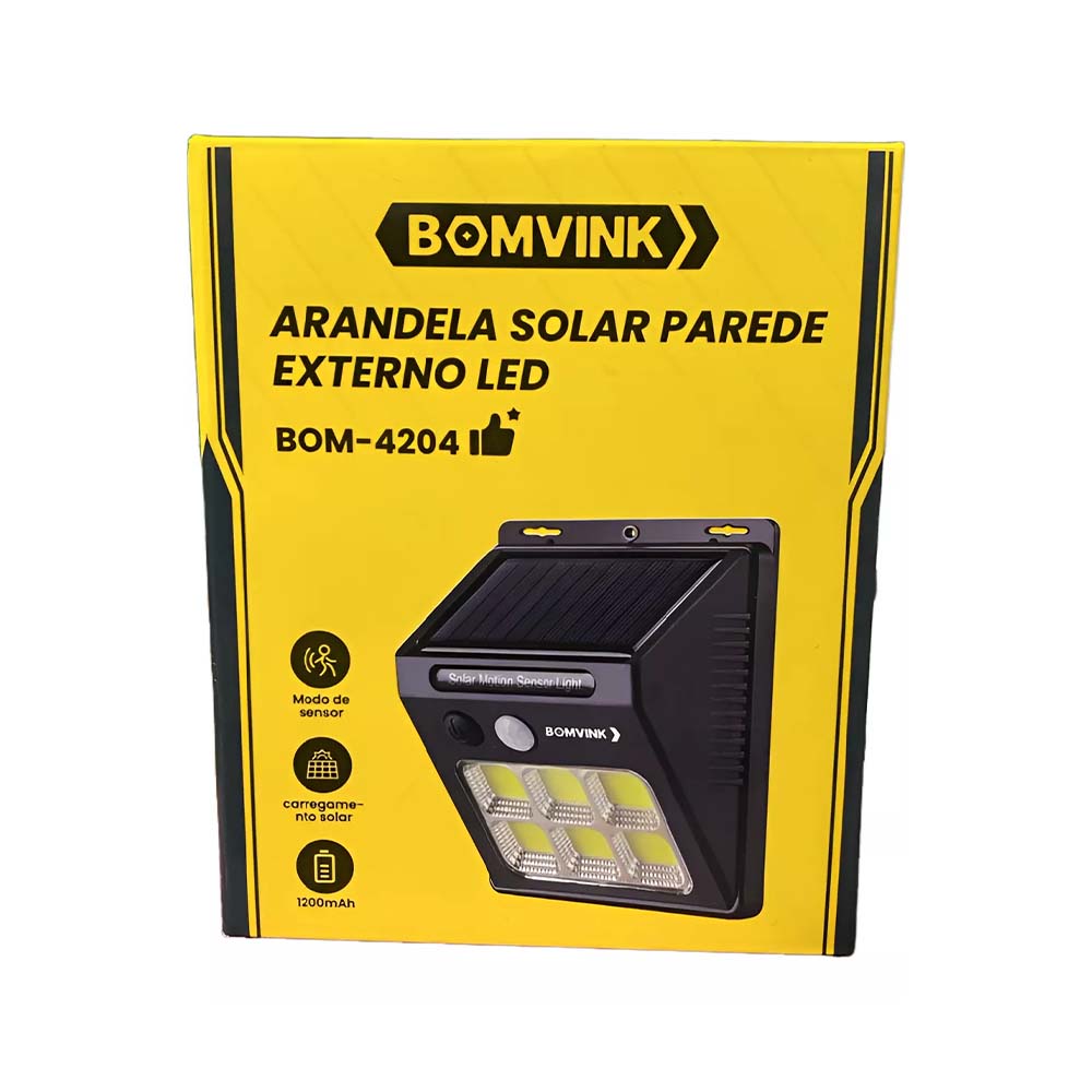 Luminária Arandela LED C/ Sensor e Painel de Carregamento Solar 1200Mah Bomvink - BOM-4204