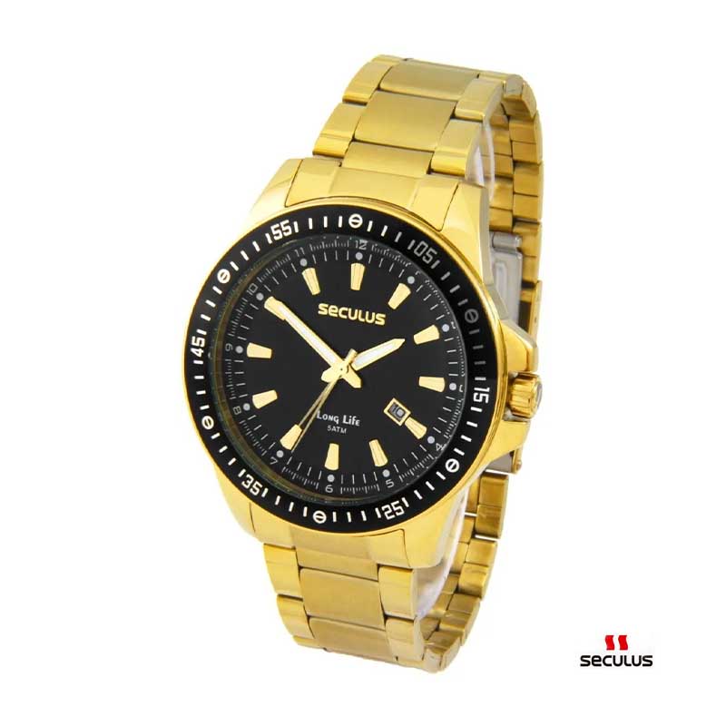 Relógio de Pulso Seculus em Aço Dourado C/ Canivete - 20849GPSVDA3K1