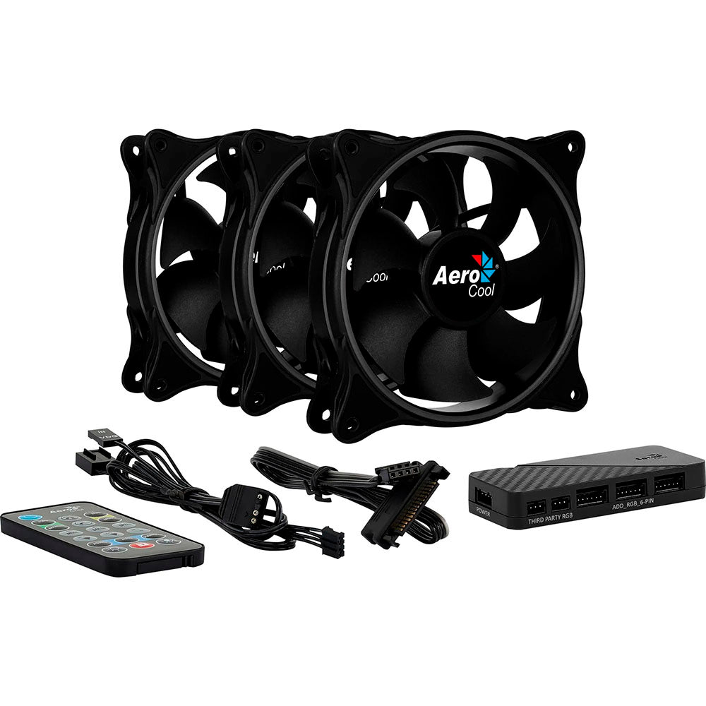 Kit 3 Coolers Fan para Gabinete Eclipse 12 Pro ARGB C/ Controladora e Controle Remoto Aerocool