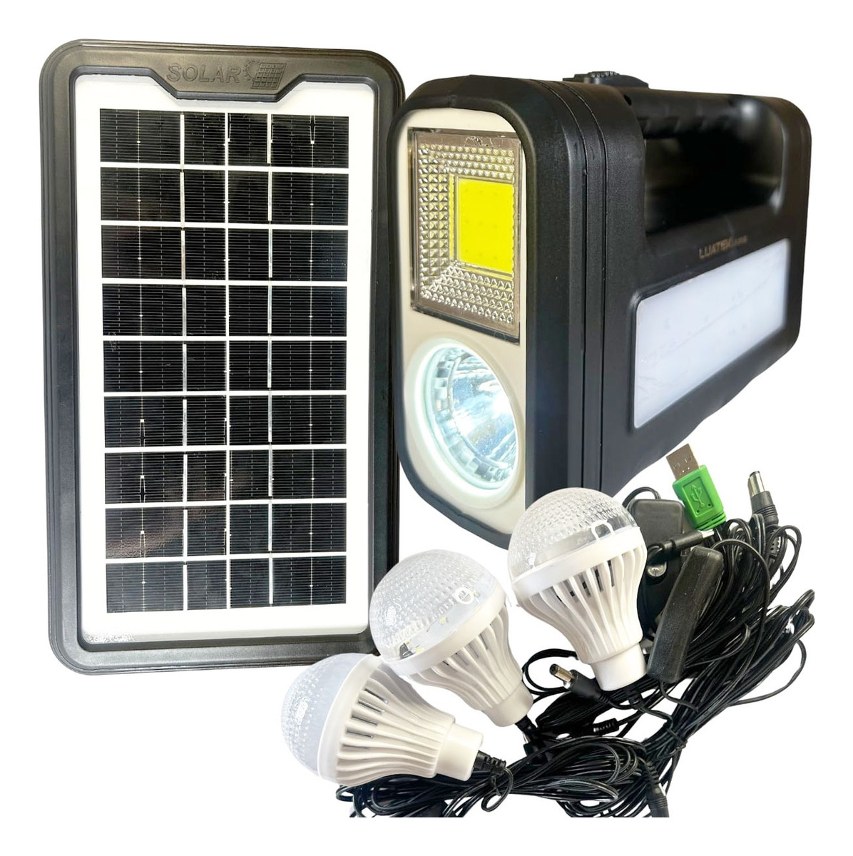 Kit de Iluminação Solar C/ Placa / Lanterna / Carregador USB e Lampadas Led Luatek - LK-3102