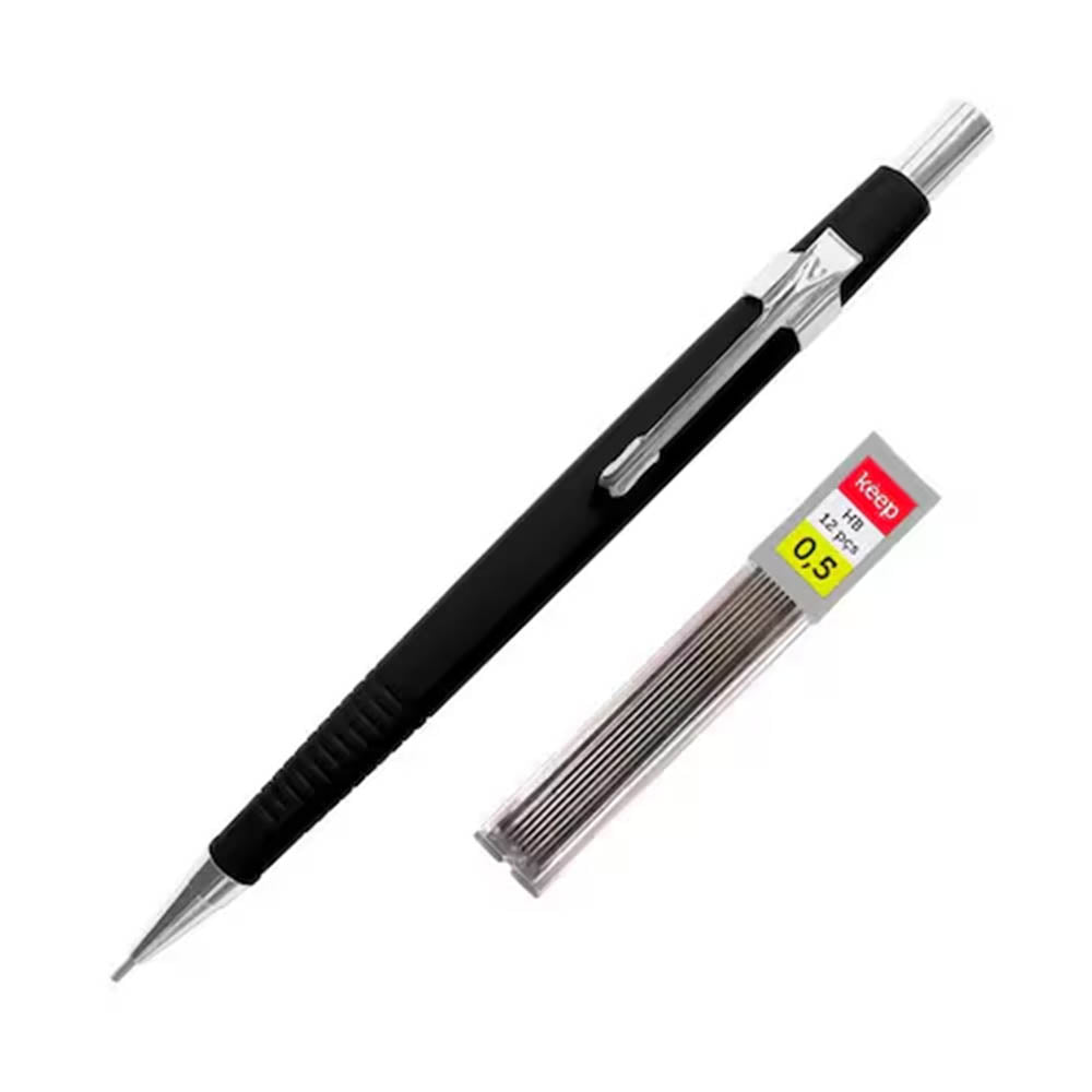 Lapiseira Técnica Keep 0,5mm Preta + Tubo de Grafite Blister - EI111