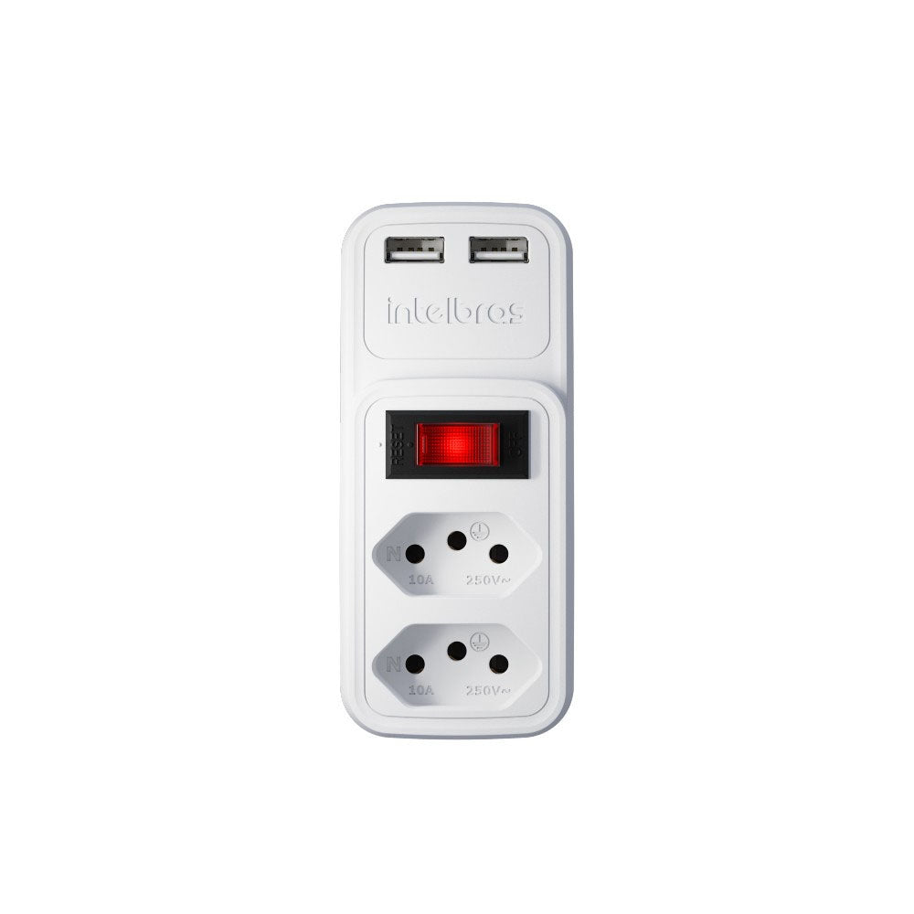 Adaptador E Carregador 2 Tomadas 2 Usb Intelbras Eac 202 - 4824400