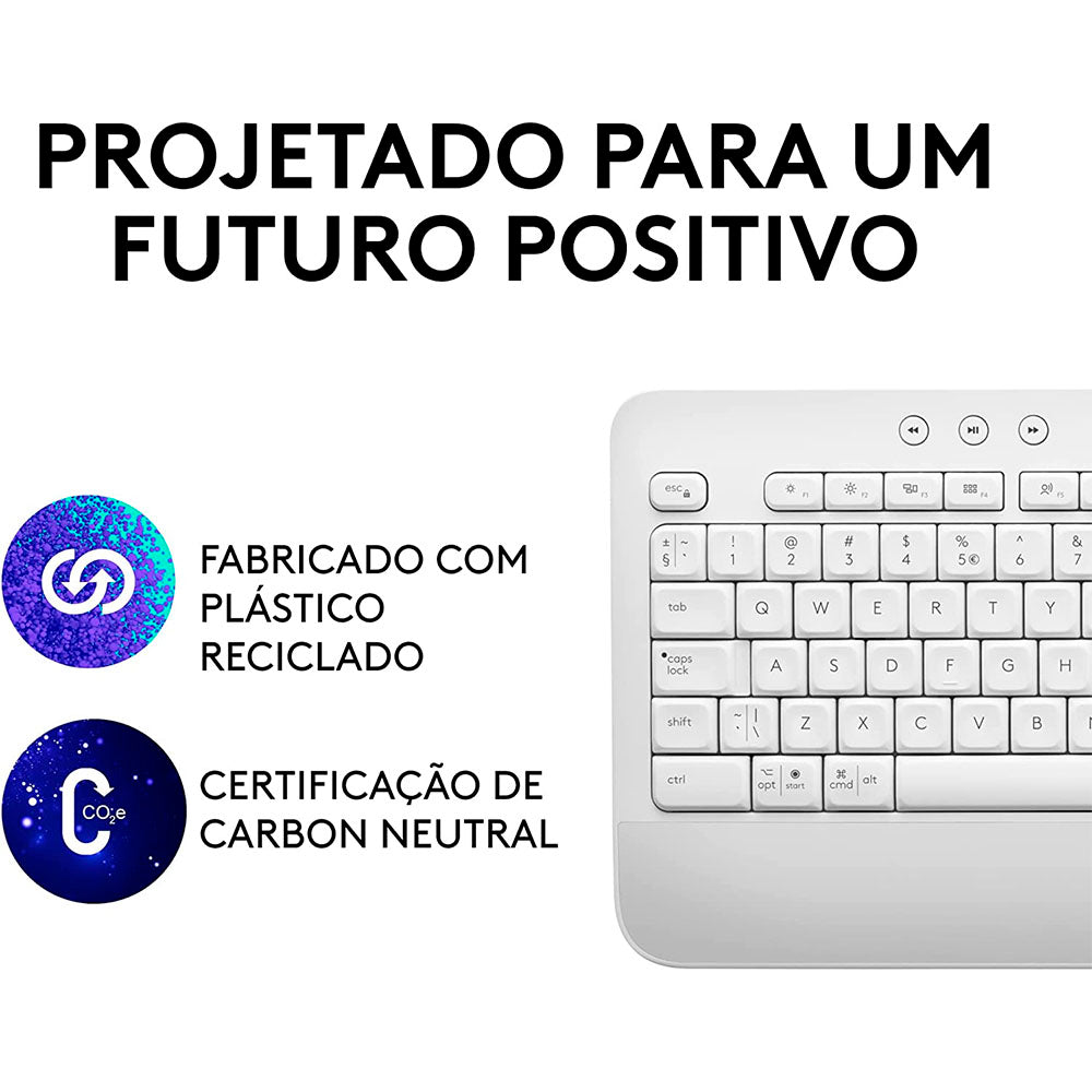 Teclado Sem Fio Logitech Signature K650 Branco C/ Apoio para as Maos - 920-010965