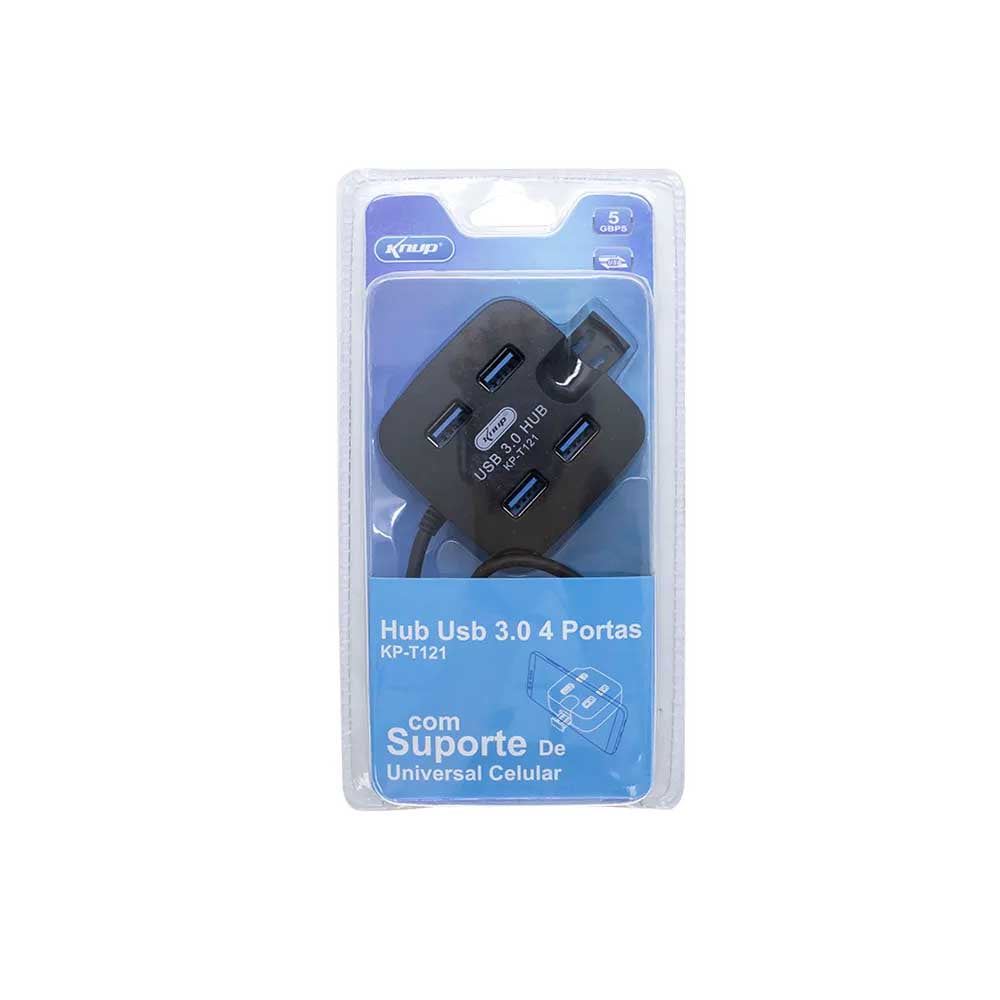 Hub Usb 4 Portas Knup kP-T121 Usb 3.0 5 Gbps High Speed