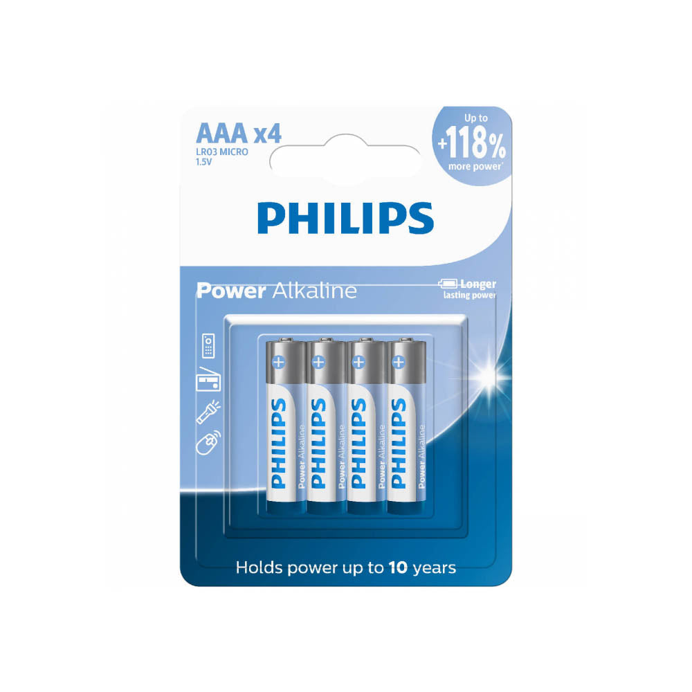 Pilha Alcalina AAA Palito Philips LR03P4B/59 (Cartela C/4 Pilhas) - 107612