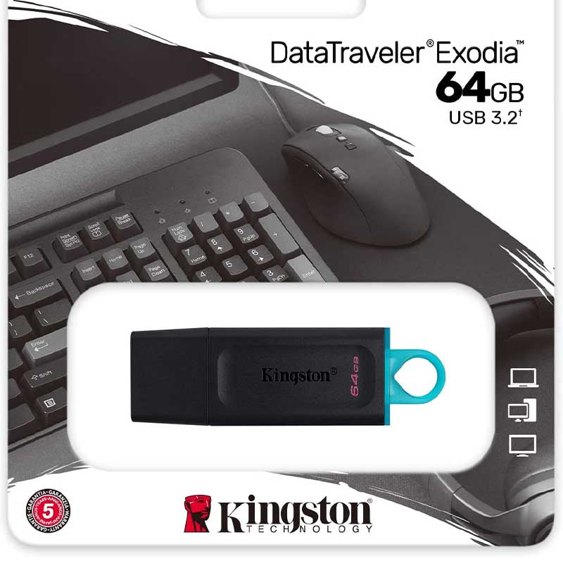 Pen Drive 64gb Kingston DataTravaler Exodia 3.2 Preto - DTX/64GB