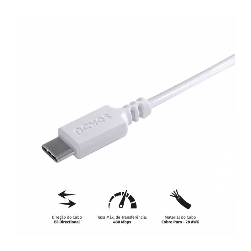 Cabo Usb Tipo C Para Celular 2mt PCYes - PUACB-02 Truedata