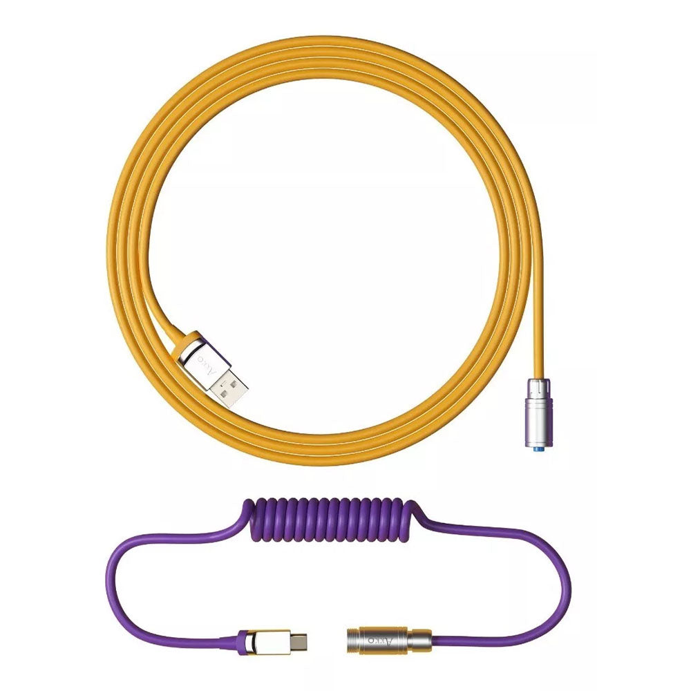 Cabo Enrolado Aviator Para Teclado Usb-A x Usb-C Akko V2 Los Angeles Amarelo e Roxo