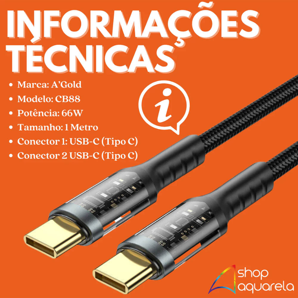 Cabo de Dados aGold Usb Tipo C Turbo 66W - CB88