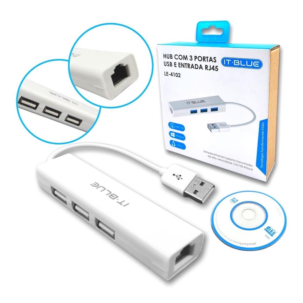 Adaptador USB Tipo C Para RJ-45 + 3 USB 2.0 It Blue - LE-5575