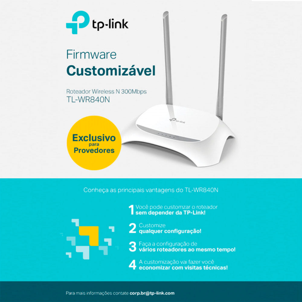 Roteador Wireless TP-Link 2,4ghz 300mbps C/ Função Preset -  TL-WR840NW Truedata