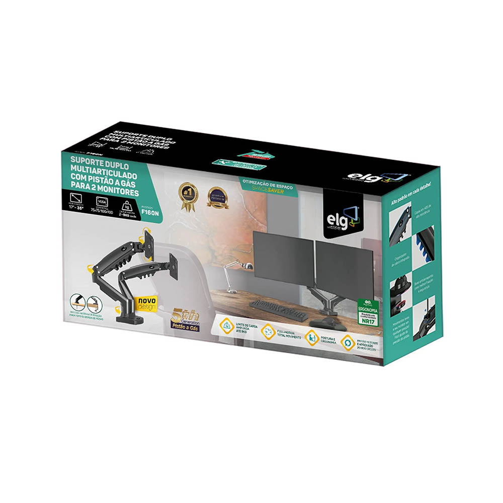 Suporte de Mesa Articulado Para Dois Monitores ELG F160N 17" a 35" - 80837
