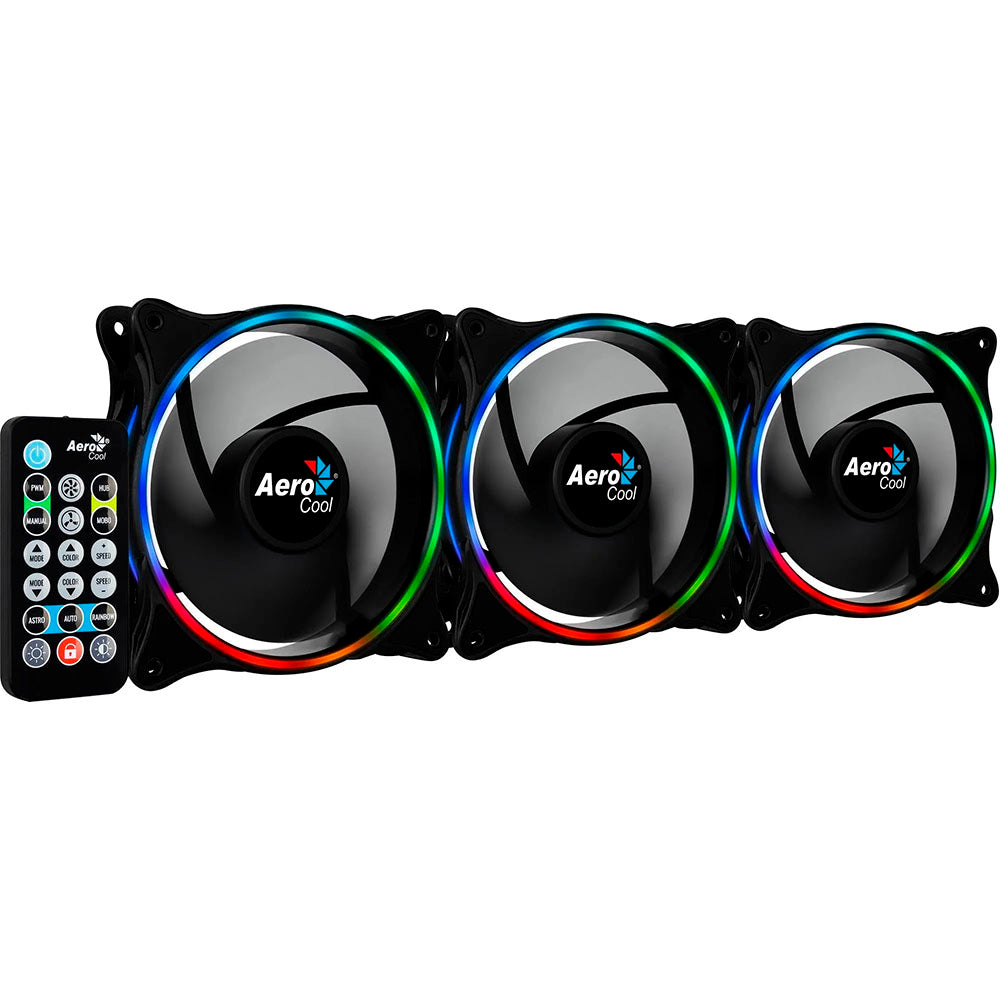 Kit 3 Coolers Fan para Gabinete Eclipse 12 Pro ARGB C/ Controladora e Controle Remoto Aerocool