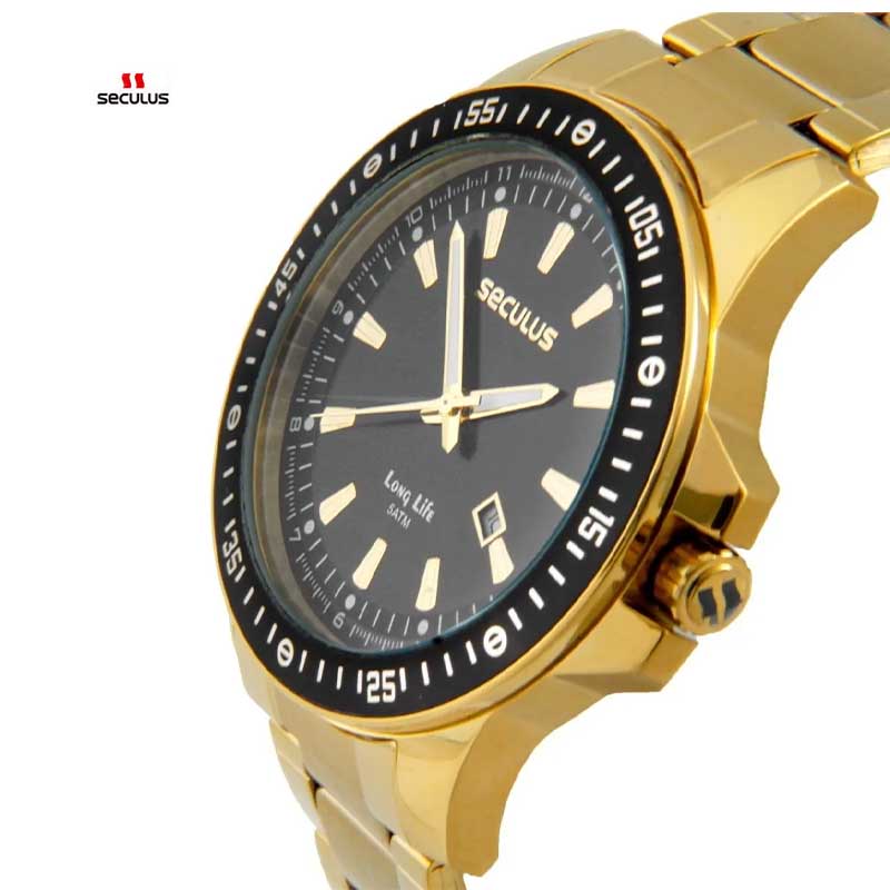 Relógio de Pulso Seculus em Aço Dourado C/ Canivete - 20849GPSVDA3K1