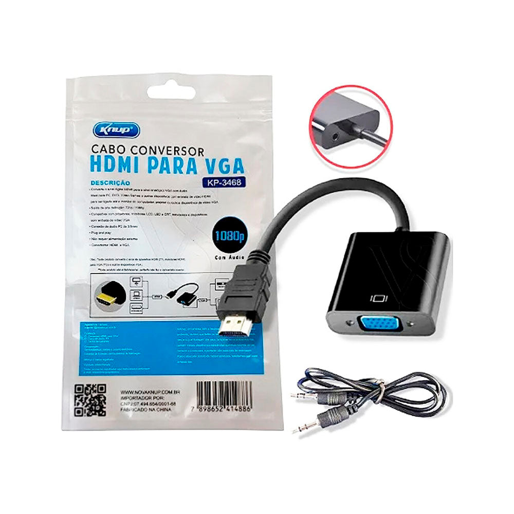 Adaptador Conversor Hdmi Macho Para Vga Fêmea Knup - KP-3468