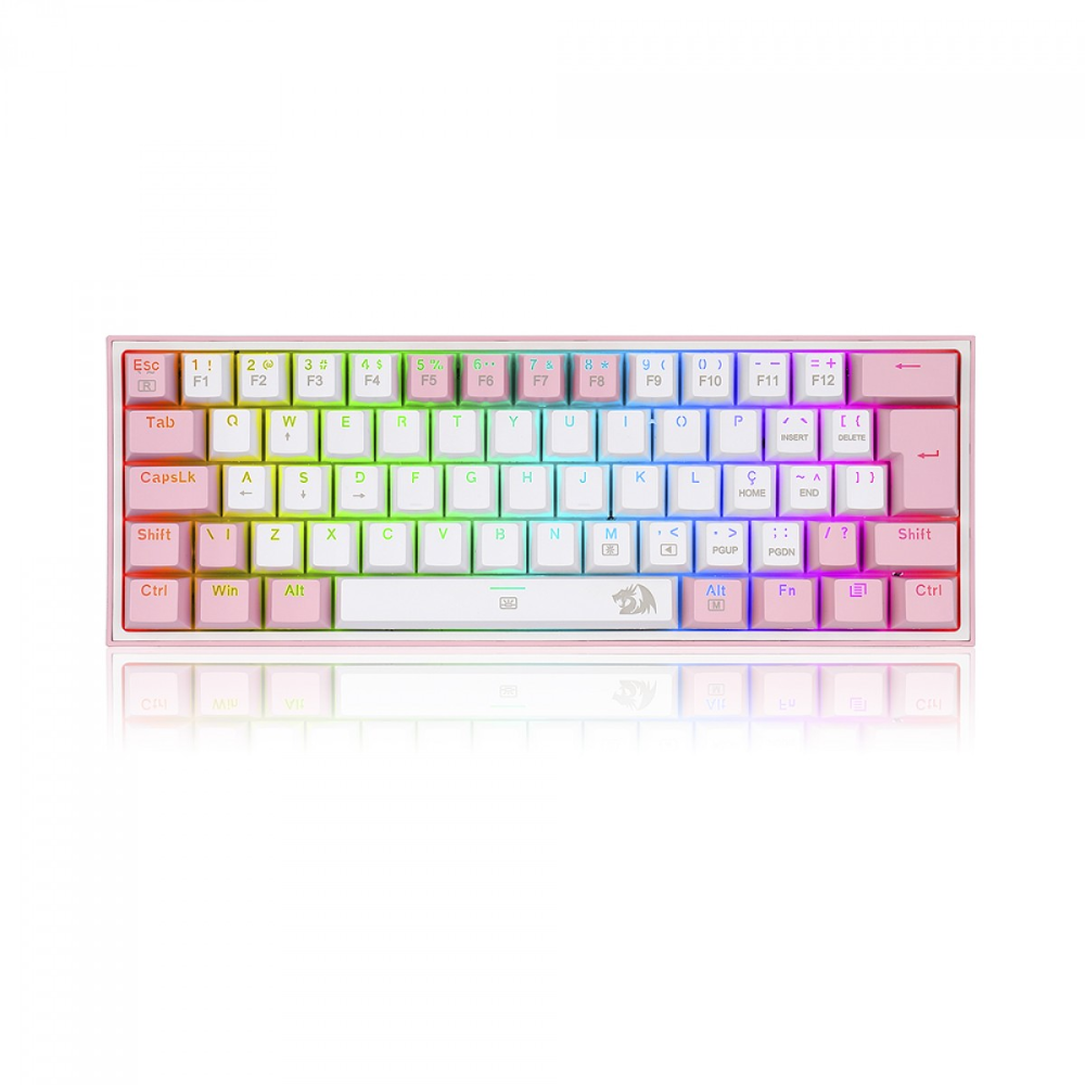 Teclado Gamer Mecânico Redragon Fizz Sakura Lollipop Branco Switch Blue - K617-RGB-WP