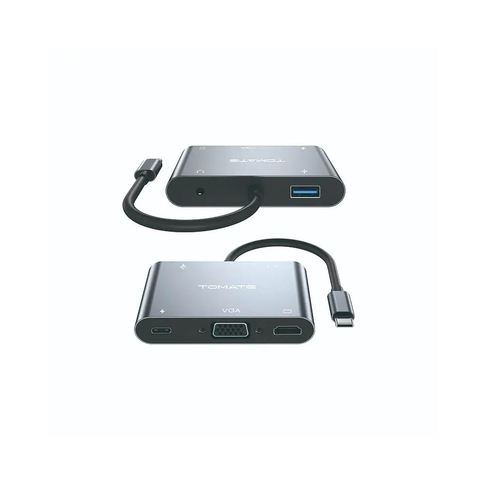 Hub USB Tipo C P/ VGA + HDMI + 1x USB + USB-C + Audio P2 Tomate - MTV-617