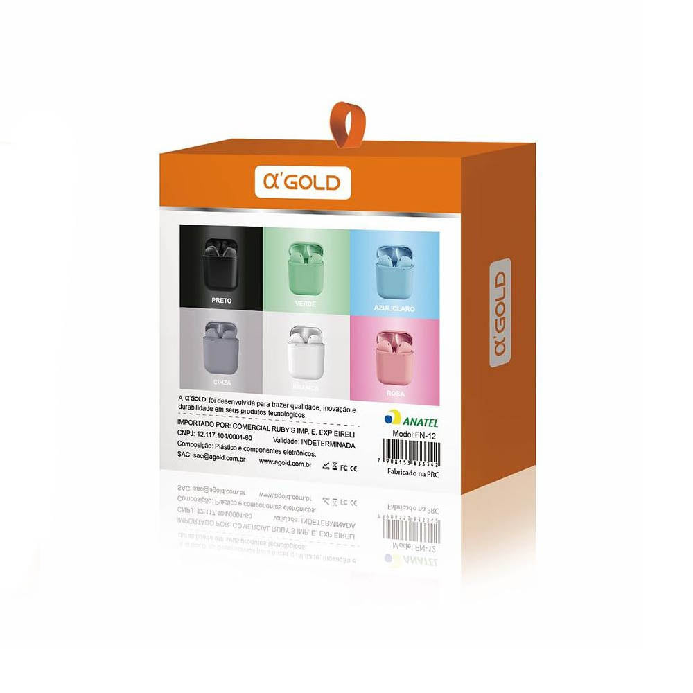 Fone De Ouvido Bluetooth C/ Estojo de Carregamento aGold BT 5.0 Rosa - FN-12