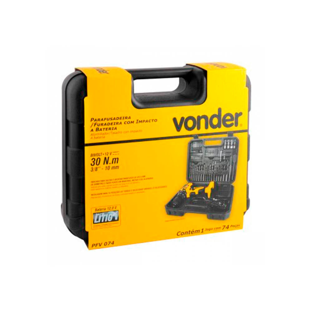 Parafusadeira e Furadeira C/ 74 Peças Vonder 12V 3/8” PFV074 Bivolt