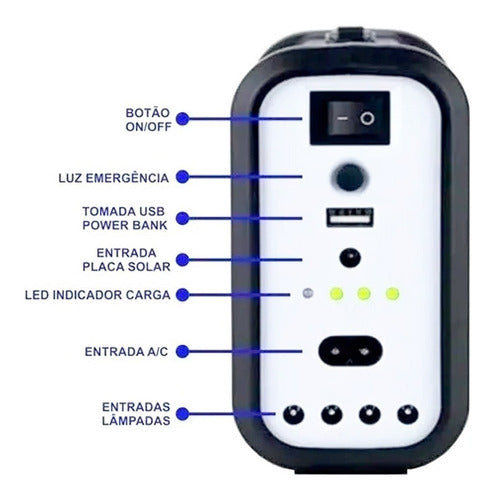 Kit de Iluminação Solar C/ Placa / Lanterna / Carregador USB e Lampadas Led Luatek - LK-3102