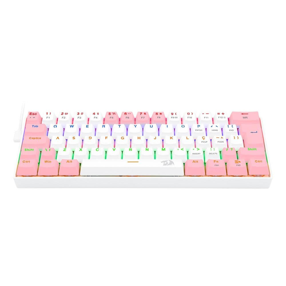 Teclado Gamer Mecânico Redragon Lakshmi RGB Branco e Rosa - K606PW-R (PT-BROWN) Truedata